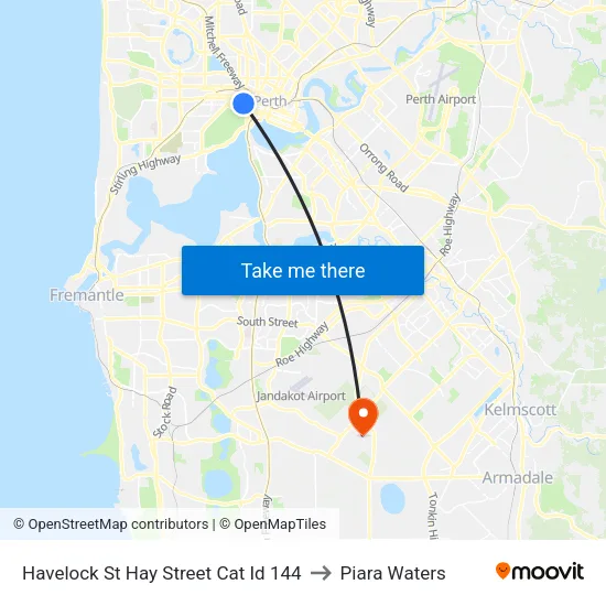 Havelock St Hay Street Cat Id 144 to Piara Waters map