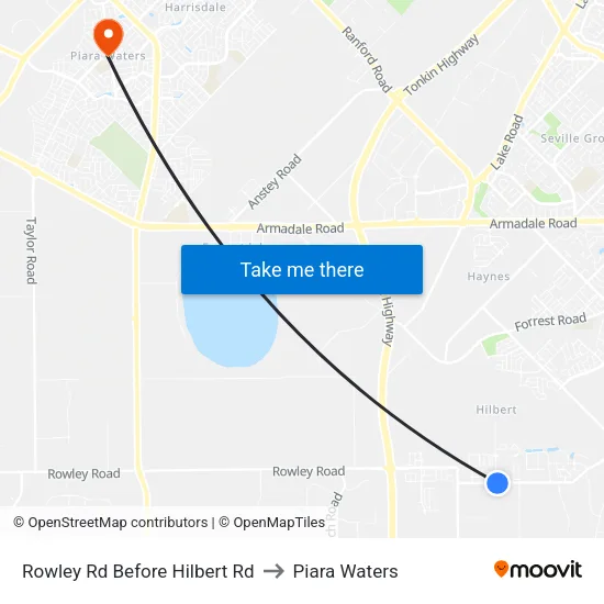 Rowley Rd Before Hilbert Rd to Piara Waters map