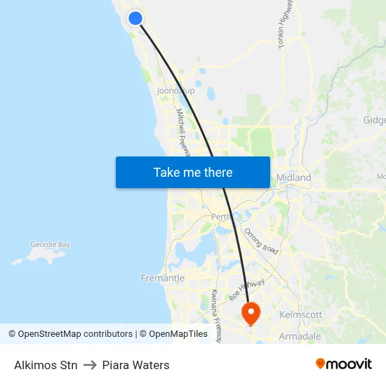 Alkimos Stn to Piara Waters map