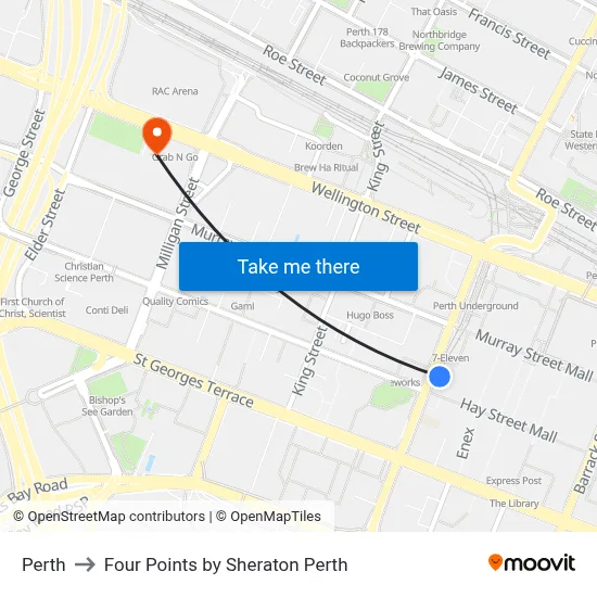 Perth to Four Points by Sheraton Perth map