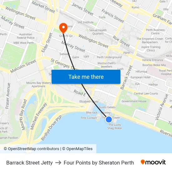 Barrack Street Jetty to Four Points by Sheraton Perth map
