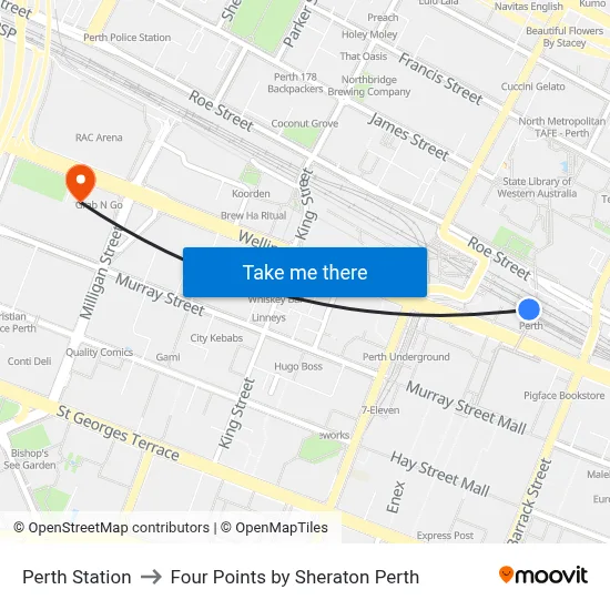 Perth Station to Four Points by Sheraton Perth map