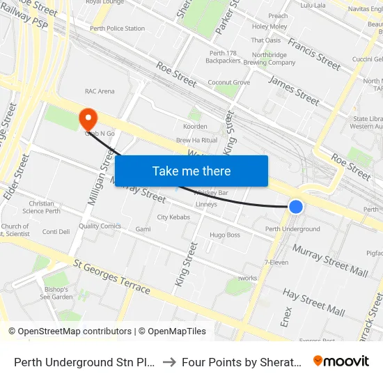 Perth Underground Stn Platform 1 to Four Points by Sheraton Perth map