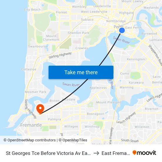 St Georges Tce Before Victoria Av Eastbound to East Fremantle map