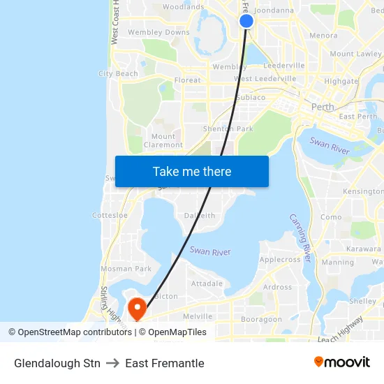 Glendalough Stn to East Fremantle map