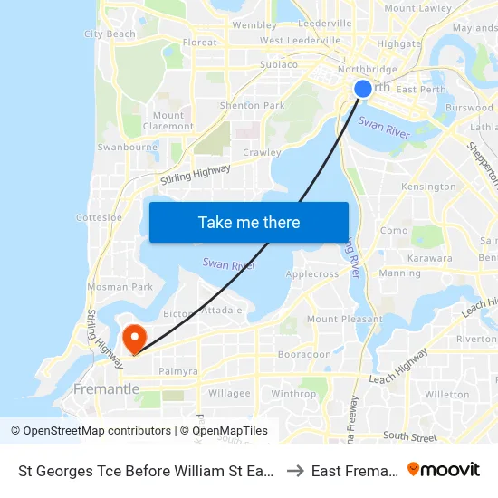 St Georges Tce Before William St Eastbound to East Fremantle map