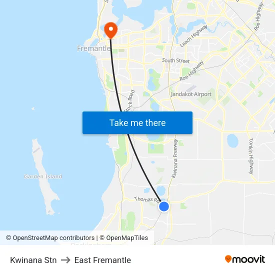 Kwinana Stn to East Fremantle map
