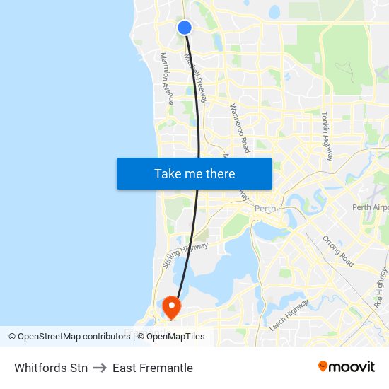 Whitfords Stn to East Fremantle map