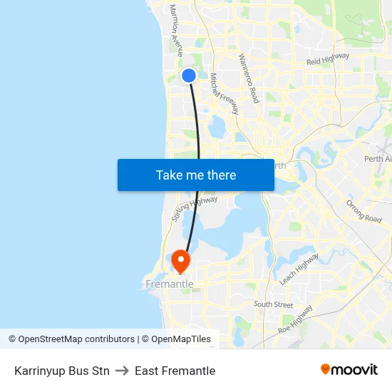 Karrinyup Bus Stn to East Fremantle map