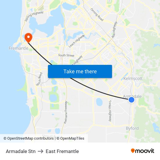 Armadale Stn to East Fremantle map
