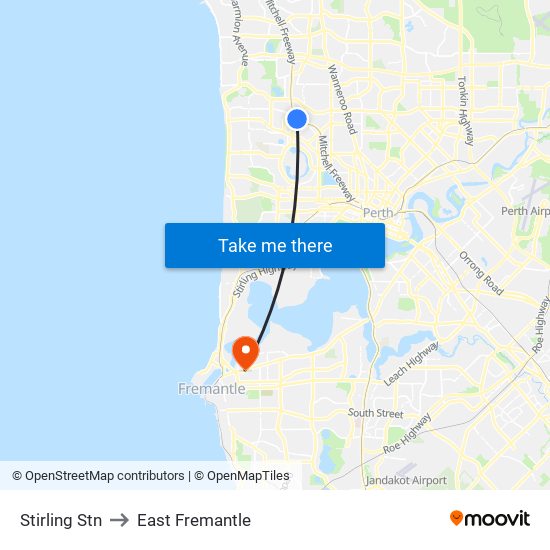 Stirling Stn to East Fremantle map