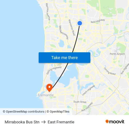 Mirrabooka Bus Stn to East Fremantle map