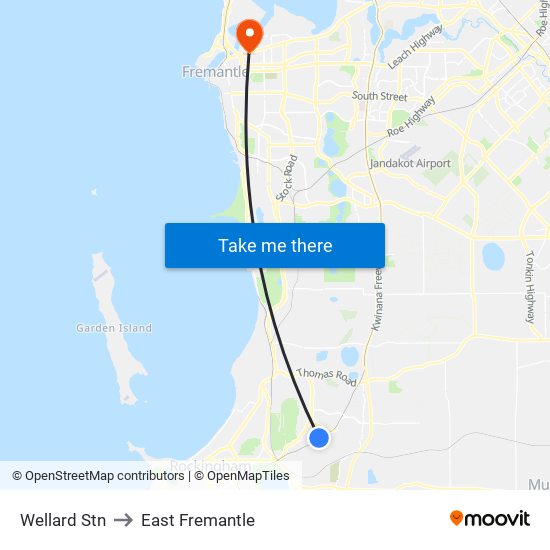 Wellard Stn to East Fremantle map