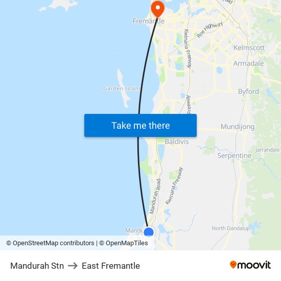 Mandurah Stn to East Fremantle map