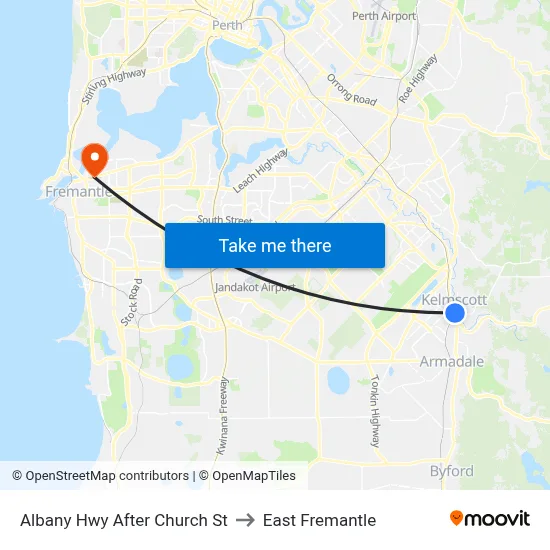 Albany Hwy After Church St to East Fremantle map