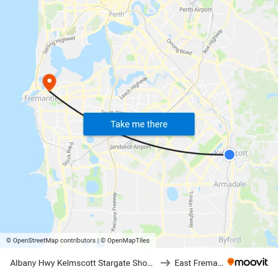 Albany Hwy Kelmscott Stargate Shopping Ctr to East Fremantle map