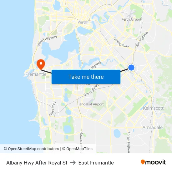 Albany Hwy After Royal St to East Fremantle map