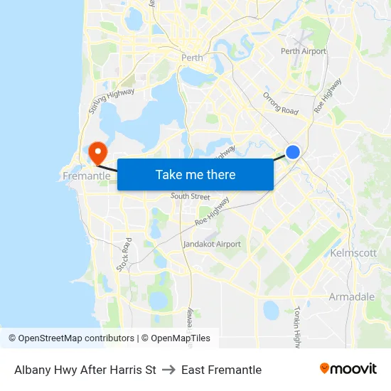 Albany Hwy After Harris St to East Fremantle map