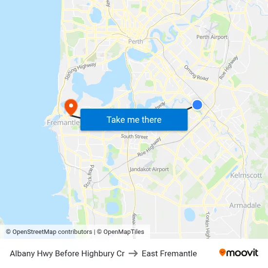 Albany Hwy Before Highbury Cr to East Fremantle map