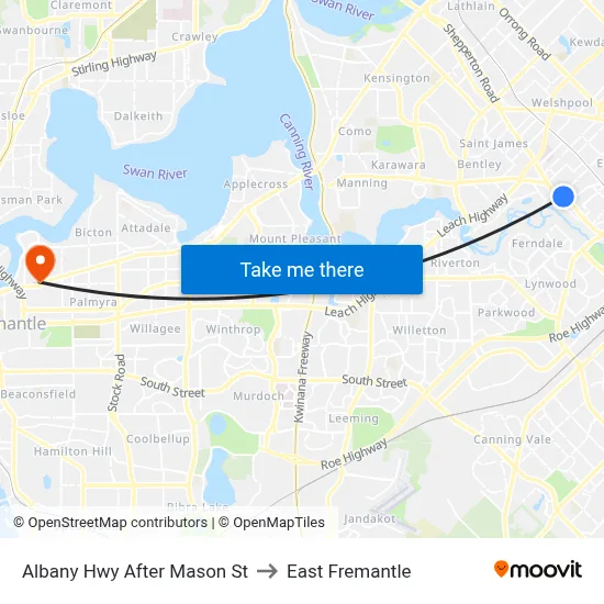 Albany Hwy After Mason St to East Fremantle map
