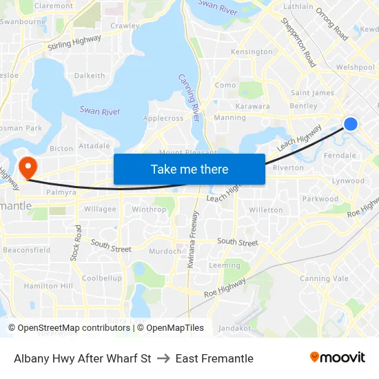 Albany Hwy After Wharf St to East Fremantle map