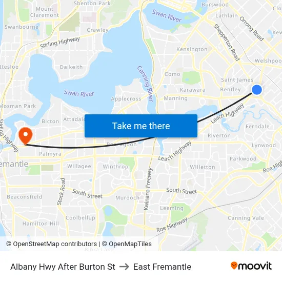Albany Hwy After Burton St to East Fremantle map