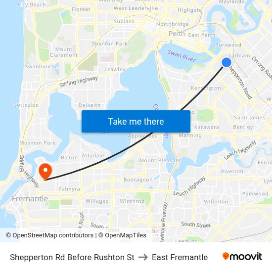 Shepperton Rd Before Rushton St to East Fremantle map