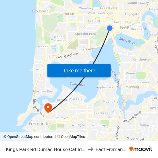 Kings Park Rd Dumas House Cat Id 32 to East Fremantle map