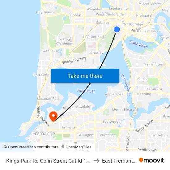 Kings Park Rd Colin Street Cat Id 106 to East Fremantle map