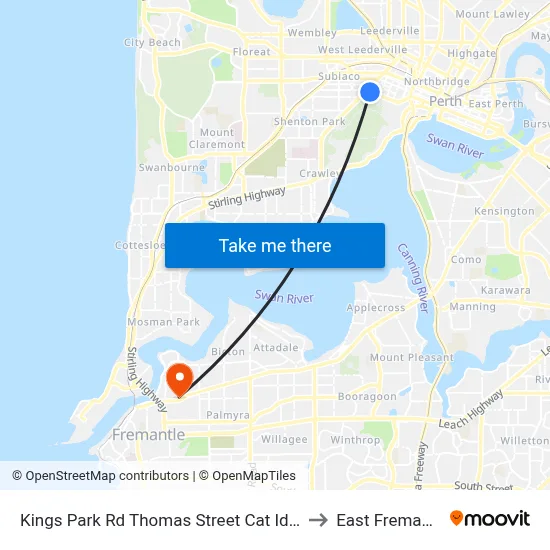 Kings Park Rd Thomas Street Cat Id 108 to East Fremantle map