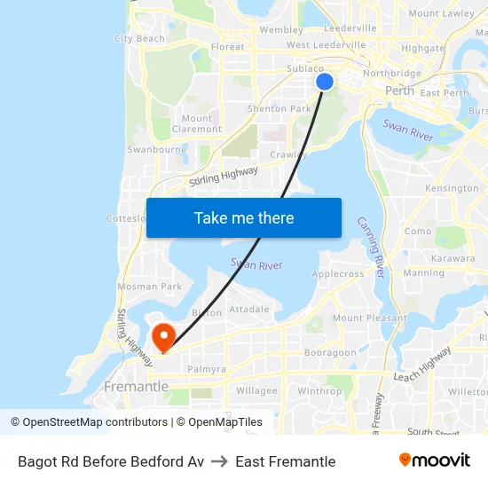 Bagot Rd Before Bedford Av to East Fremantle map