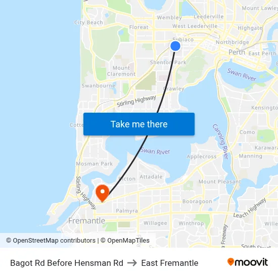 Bagot Rd Before Hensman Rd to East Fremantle map
