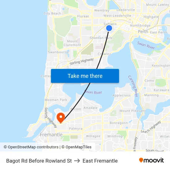 Bagot Rd Before Rowland St to East Fremantle map