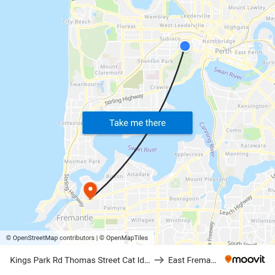 Kings Park Rd Thomas Street Cat Id 140 to East Fremantle map