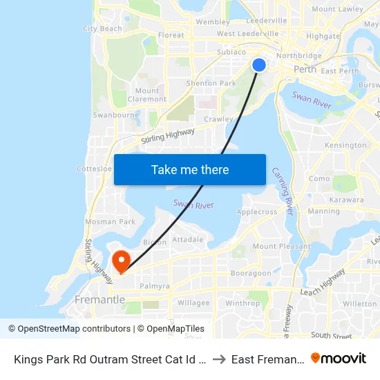 Kings Park Rd Outram Street Cat Id 141 to East Fremantle map