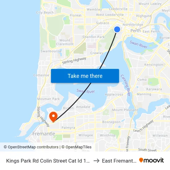 Kings Park Rd Colin Street Cat Id 142 to East Fremantle map
