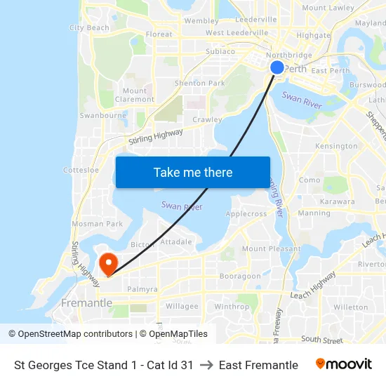 St Georges Tce Stand 1 -  Cat Id 31 to East Fremantle map
