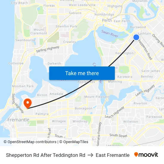 Shepperton Rd After Teddington Rd to East Fremantle map