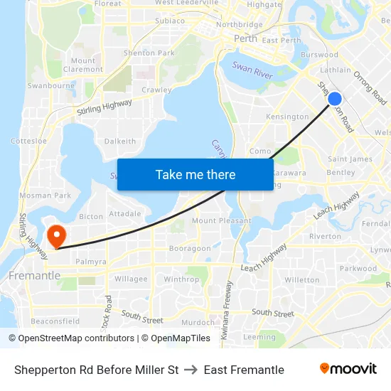 Shepperton Rd Before Miller St to East Fremantle map