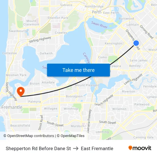 Shepperton Rd Before Dane St to East Fremantle map
