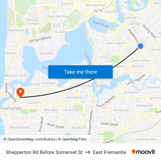 Shepperton Rd Before Somerset St to East Fremantle map
