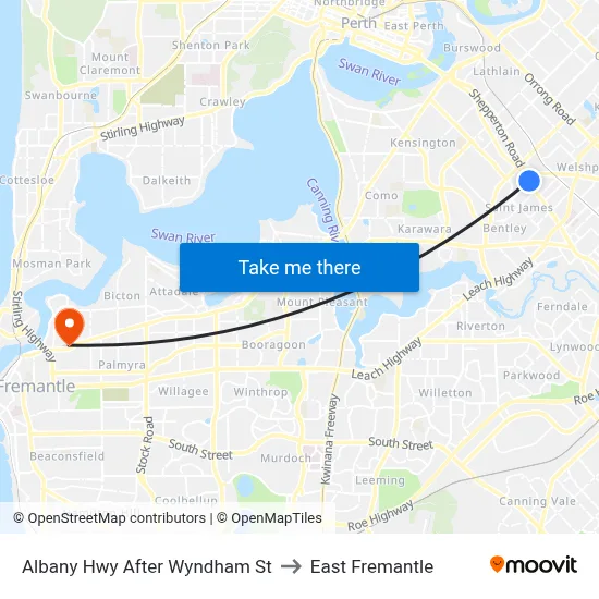 Albany Hwy After Wyndham St to East Fremantle map