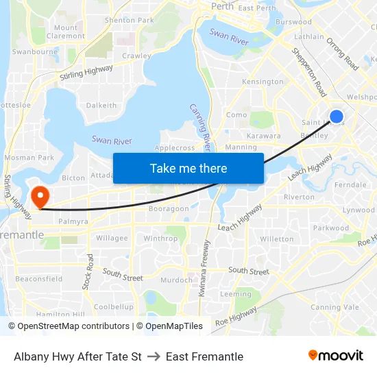 Albany Hwy After Tate St to East Fremantle map