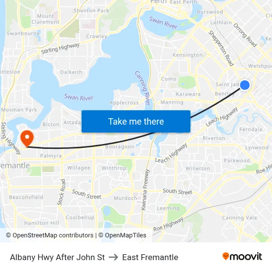 Albany Hwy After John St to East Fremantle map