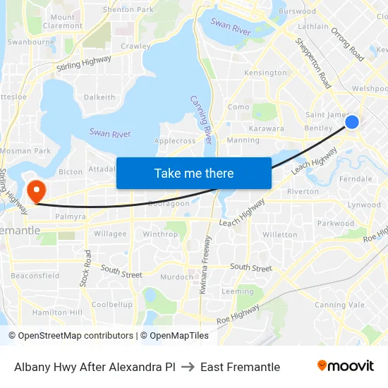 Albany Hwy After Alexandra Pl to East Fremantle map