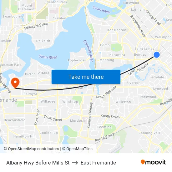 Albany Hwy Before Mills St to East Fremantle map