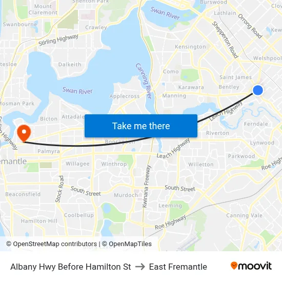 Albany Hwy Before Hamilton St to East Fremantle map