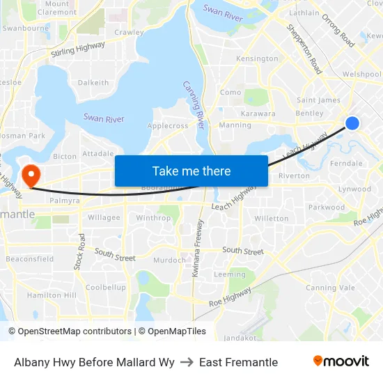 Albany Hwy Before Mallard Wy to East Fremantle map