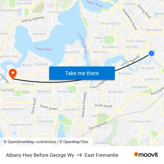 Albany Hwy Before George Wy to East Fremantle map