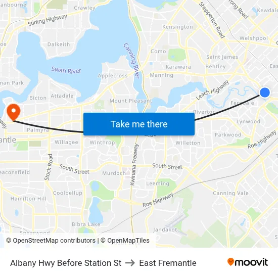 Albany Hwy Before Station St to East Fremantle map